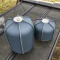 Outdoor flat gas canister leather protective cover, blue camping fuel bottle sleeve, durable. - Haze Blue