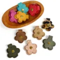 Leather flower bag charm cute purse pendant backpack accessory colorful snap clip gift - Pink
