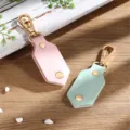 Leather photo frame keychain variant, pink and mint green double-pack with gold snap hooks. - Pink