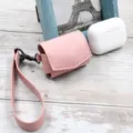 Korean style PU leather wireless earphone protective case with hand strap for Bluetooth earbuds pink - Pink