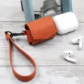 PU leather wireless earphone case protective cover with strap for bluetooth earphones - Tangerine Orange