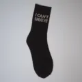 Men women black cotton mid-tube socks with English slogan letter knit design casual wear - One Size / Black