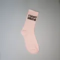 Light pink mid-calf cotton socks with stylish slogan print for women and men daily wear. - One Size / White