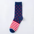 Detailed view of American flag patterned mid-calf socks featuring blue stars and red white stripes. - One Size / Style 3