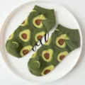 Cute avocado printed green cotton short socks for men and women, comfortable daily wear. - Green Avocado