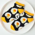 Funny fried egg pattern short boat socks, comfortable black cotton ankle socks for men and women. - Fried Egg / Black Fried Egg