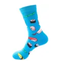 Trendy blue mid-calf cotton socks featuring cute colorful sushi cartoon print for daily wear. - One Size / Sushi Style