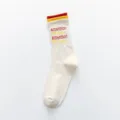 Women Harajuku style cotton crew socks with attention text knit design and colorful cuff. - One Size / White