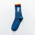 Chaussettes longues bleues en coton style Harajuku japonais pour femmes avec motif. - Taille unique / Bleu Marine