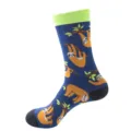 Cute sloth print cotton crew socks with vibrant green cuffs and stylish casual daily wear. - One Size / Sloth Style