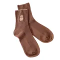 Damen süße braune Mittelsocken mit Bärenstickerei japanischer Stil Baumwolle Socken. - Braun
