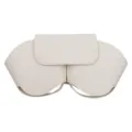 Beige leather protective storage bag for over-ear headphones, premium portable carrying case. - White