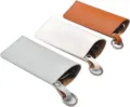 Portable PU leather glasses case with keyring, multi-color storage pouch for sunglasses and frames. - Spring Ring Glasses Pouch Off-White