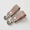 Pink leather stroller blanket clips equipped with stainless steel duckbill clips for baby. - Pink