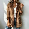 Bruine fleece patchwork reversjas, stijlvolle herfst winter bovenkleding met knopen. - Kakibruin Gesplitst Chocoladebruin