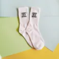 White crew socks with funny embroidered letters, comfortable cotton casual streetwear daily wear. - One Size / I DON'T GIVE A FUCK / White