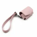 Pink PU leather AirPods case with strap and metal hook, fashionable headphone storage pouch - Pink