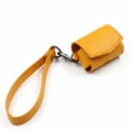 Yellow PU leather headphone case protective pouch with strap for wireless bluetooth earphones - Turmeric