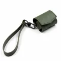 Dark green PU leather protective headphone case with strap and metal hook for AirPods. - Dark Green