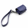 Blue PU leather bluetooth earphone protective case with wrist strap and metal buckle. - Navy Blue