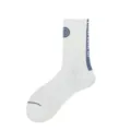 Unisex cotton mid-calf socks with stylish blue knitted text details and comfortable fit. - One Size / Blue Style