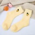 Cute yellow fuzzy coral fleece winter socks for women, cozy warm home floor sleeping socks. - Yellow Lemon