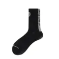Black crew cotton sock with grey vertical stripe and trendy text print, stylish streetwear. - One Size / Black Style