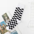 Black and white checkerboard mid-tube fashion socks for women, trendy casual daily wear. - One Size / Black & White Checkerboard