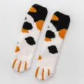 Plush fuzzy cat paw socks for women, cozy winter warm coral fleece sleep floor socks variant. - One Size / Calico Cat