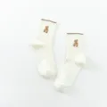 Cute white mid-calf socks featuring brown bear embroidery and ribbed cuffs, sweet JK style. - White with Brown Stripes