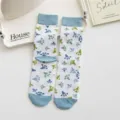 Cute cartoon frog pattern mid-calf socks for women and men, soft and comfortable cotton daily wear. - One Size / Blue Footprint