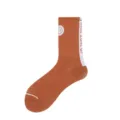 Stylish mid-calf cotton socks in brown with white side stripe and graphic details for daily wear. - One Size / Brown Style