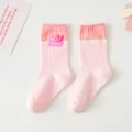 Pink color block slouch socks for women, sweet preppy style cotton cute heart crew socks. - Pink and White / Adult Size