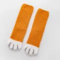 Fluffy orange coral fleece cat paw floor socks for women, thick warm winter sleep socks. - One Size / Orange