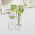 Cute cartoon frog printed mid-tube socks, funny white casual cotton socks for daily wear. - One Size / Green Foot