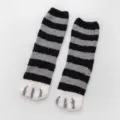 Cute fuzzy cat paw socks for women, cozy winter warm coral fleece striped floor socks. - One Size / Black And Gray Striped