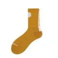 Mustard yellow mid-calf cotton socks with stylish white side stripe design for autumn winter. - One Size / Yellow Style