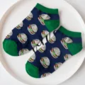 Cute hamburger pattern cotton ankle socks for men and women, fun casual short socks for couples. - Dark Blue Burger