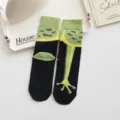 Lustige Frosch Socken fuer Damen und Herren, suesse Cartoon Tier Muster Baumwollsocken. - Einheitsgröße / Schwarzer Fuß