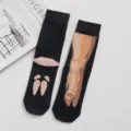 Funny animal pig trotters novelty mid-tube socks black casual creative socks for men and women - One Size / Black