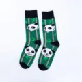 Green cotton crew socks featuring cute panda and bamboo print for casual daily wear - One Size / Green Panda