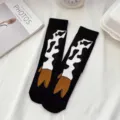 Cute cow print mid-calf socks for women and men, funny animal hoof design fashion socks. - One Size / Black