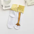 Cute duck feet funny crew socks for women and men, novel yellow and white casual cotton socks. - White