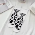 Cute cartoon cow pattern mid-calf socks for men and women, funny autumn and winter casual cotton long socks. - One Size / White