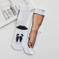 Funny pig trotter novelty white mid-calf socks for men and women, creative casual cotton socks. - One Size / White