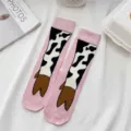 Pink cow hoof novelty crew socks, funny animal pattern mid-tube socks for women and men daily wear. - One Size / Pink