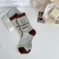 Grey brown crew socks with TODAY'S MOOD text and cute smiley face, soft cotton material. - Silver