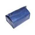 Blauer PU-Leder-Taschentuchbeutel, minimalistische faltbare Box mit Metall-Druckknöpfen fürs Auto. - Blau