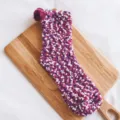 Women winter warm fuzzy coral fleece mid tube sleep socks cute candy color fluffy socks - Mixed Purple