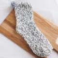 Cozy women fuzzy winter floor socks with cute pom-pom, soft coral fleece warm sleep socks. - Greyish White Marl